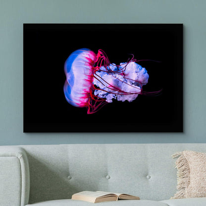 wall26 Canvas Print Wall Art Vibrant Purple Pink Jellyish Dark Ocean Nature Animals Photography Realism Rustic Scenic Landscape Wilderness Earth Colorful for Living Room, Bedroom, Office - 24"x36"