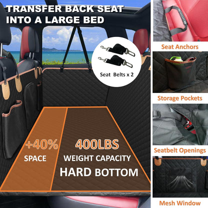 Back Seat Extender for Dogs Cats,Car Seat Cover with Hard Support,Waterproof Dog Hammock for Car Travel,Foldable Camping Bed Mattress for SUV Truck(Black)