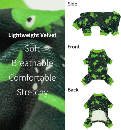 Fitwarm Dinosaur Dog Fleece Pajamas, Warm Clothes for Small Dogs Boy, Cozy Pet Onesie with Feet, Dark Green, Bright Green, XXL