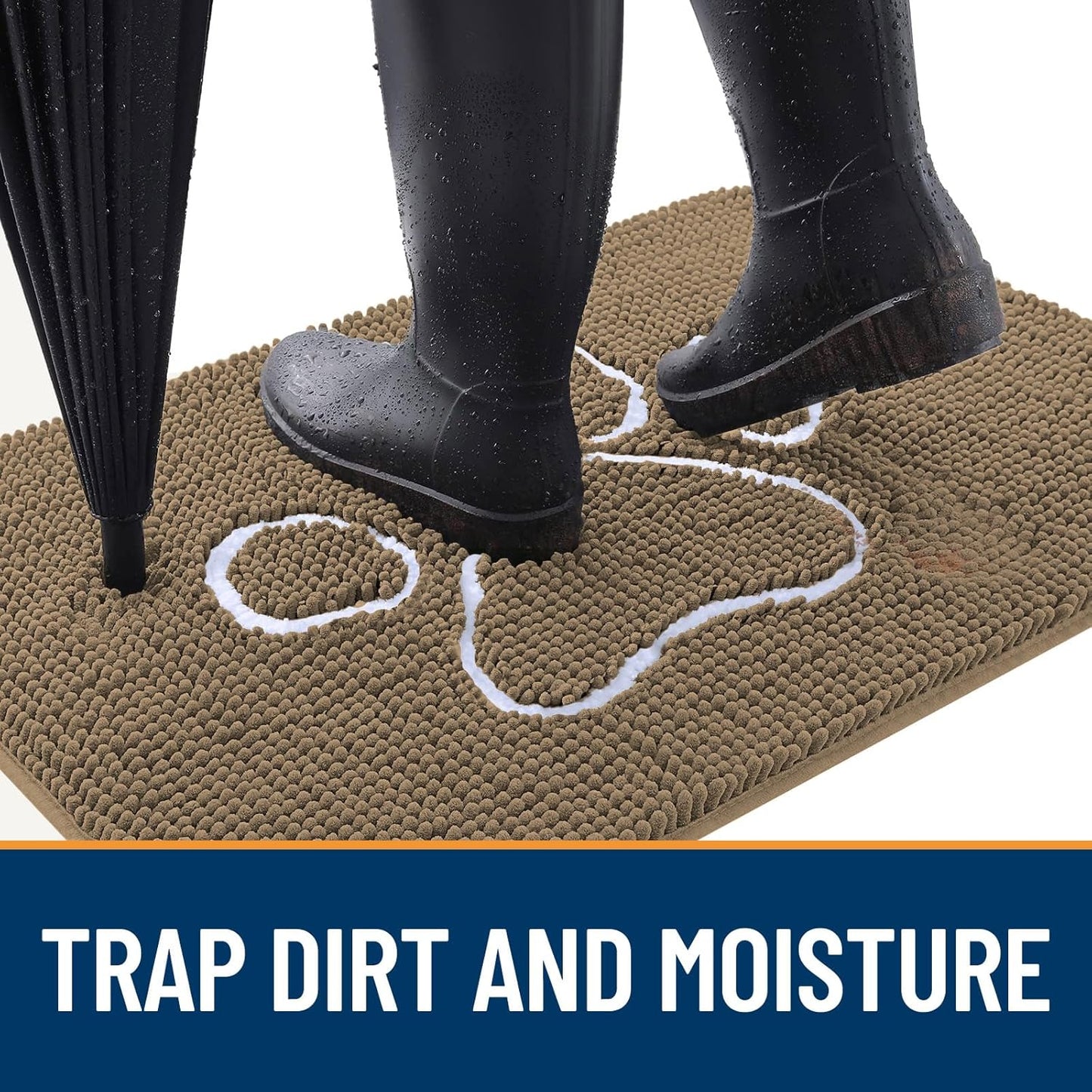 OLANLY Door Mat for Muddy Dog Paws 59x24, Ultra Absorbent Chenille Mud Doormat with Paw Print Design, Non-Slip Washable Doormat for Indoor Entryway, Quick-Dry Pet Bed Mats for Dirty Dogs, Tan