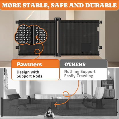 2-in-1 Retractable Baby Gates, 41" Tall Mesh Dog Gate with Cat Door 1-Pack, One Side Up to 71" Wide, Total 142" Wide, Long Retractable Pet Gate for Stairs Landing Indoor Outdoor-Black