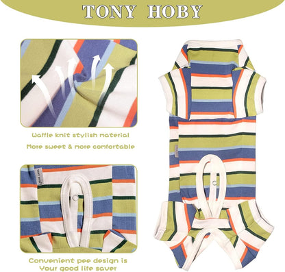 TONY HOBY Dog Pajamas, Dog Jumpsuit, Colorful Dogs Shirt, Dogs Surgery Recovery Suit for Small Medium Breeds (Blue&White, Boy, XL)