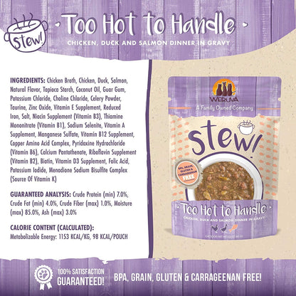 Weruva Classic Cat Stews!, Too Hot to Handle with Chicken, Duck & Salmon in Gravy, 3oz Pouch (Pack of 12)