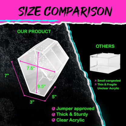 Coffin Shaped Jumping Spider Enclosure 9.5”x7.5”x5” Tarantula Enclosure Reptile Terrarium w/Sliding Magnetic Door. Great Reptile Tank Acrylic Aquarium Spider Box for Terrestrial or Arboreal Animal.