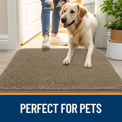 OLANLY Dog Door Mat for Muddy Paws 48x30, Absorbs Moisture and Dirt, Absorbent Non-Slip Washable Doormat, Quick Dry Chenille Mud Mat for Dogs, Entry Indoor Entryway Carpet for Inside Floor, Tan