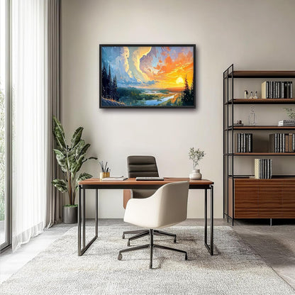 Framed Large Sunrise Wall Art for Living Room, Oversized Sunrise Wall Decor Forest Lake Landscape Canvas Print Natural Picture Home Decoration for Bedroom Living Room Office 36"x24"