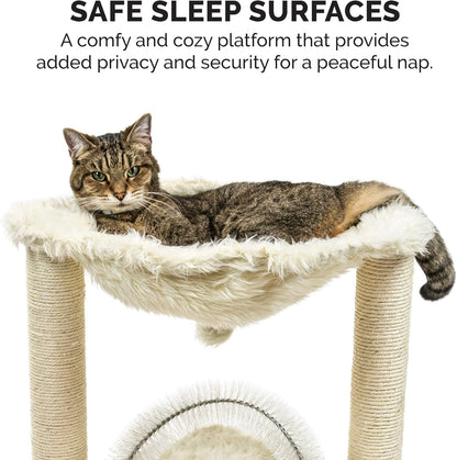 Furhaven 15.75" Tall Playground for Indoor Cats, Ft. Sisal Scratching Posts, Self-Grooming Brush, & Toy - Tiger Tough Hammock Interactive Playground - Cream, One Size