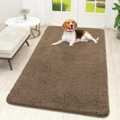 OLANLY Dog Door Mat for Muddy Paws 59x32, Absorbs Moisture and Dirt, Absorbent Non-Slip Washable Doormat, Quick Dry Chenille Mud Mat for Dogs, Entry Indoor Entryway Carpet for Inside Floor, Tan