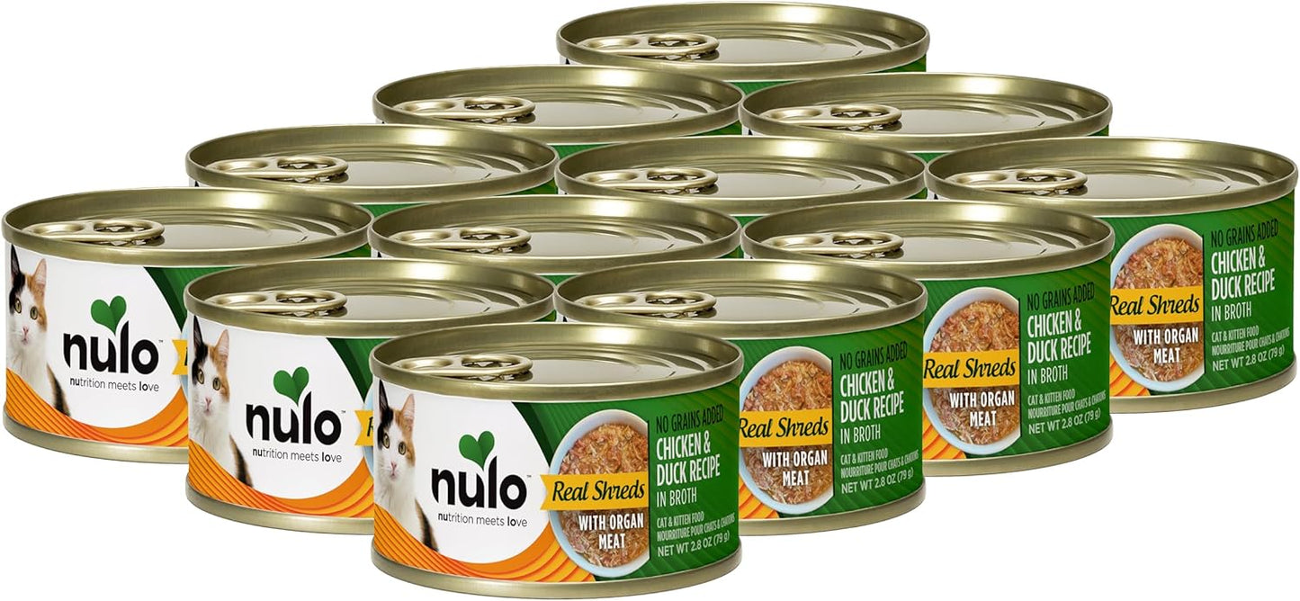 Nulo Real Shreds with Organ Meat Wet Canned Cat Food, Chicken & Duck, 2.8 Ounce, 12 Cans
