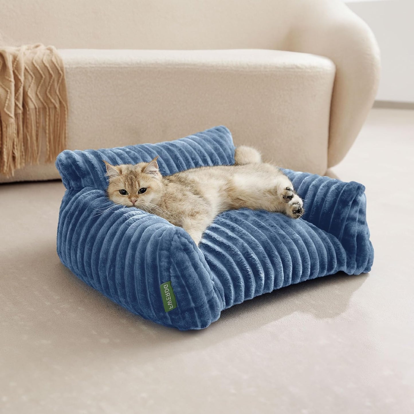Cute Couch Bed for Pets, Supportive Cat Sofa for Indoor Cats, Small Dog Sofa Bed for Small Dogs, Blue, 24 inches