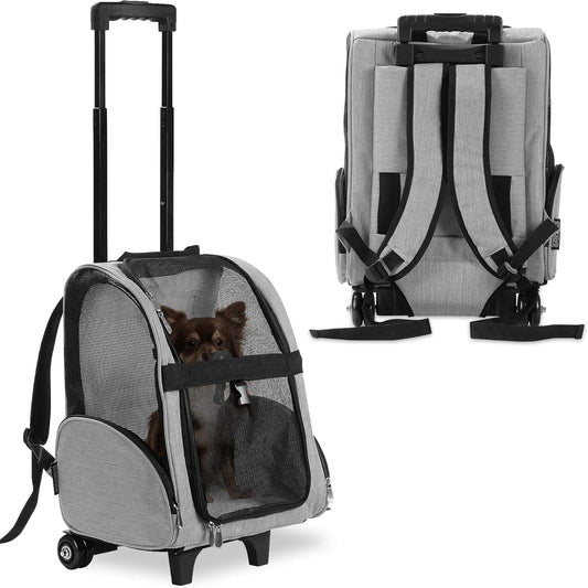 KOPEKS Deluxe Backpack Pet Travel Carrier with Double Wheels for Pets up to 10 Pounds - Black