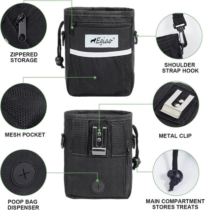 Dog Treat Pouch with Drawstring Closure, Puppy Training Bag, Built-in Pet Poop Bag Dispenser, Waist Belt Clip, 3 Ways to Wear