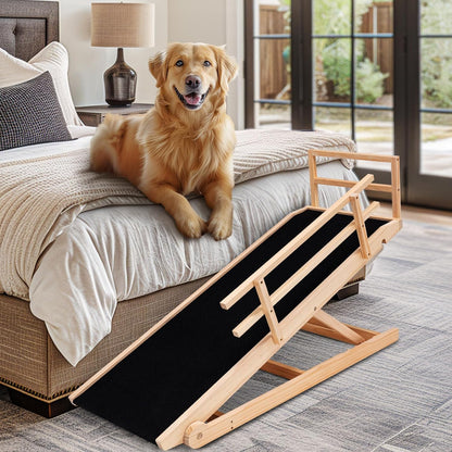 Dog Ramp, 5 Level Adjustable Wooden Folding Pet Ramp for Middle Bed, Couch,SUV-High Traction, Portable Paw Ramps for Small & Large Old Dogs & Cats - Furniture Quality