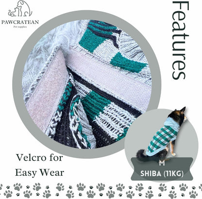 Cute Sweater for Dogs and Cats Soft Flannel Pet Outfit Warm and Cozy Animal Hoodie Small to Large Pet Clothes for Halloween Parties and Everyday Wear (Medium, Green Checkered with Hat)