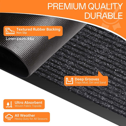 Indoor Outdoor Door Mat, 5' x 3' Doormat for Entryway, Rubber Backing Non Slip Front Door Mat Outside Entrance, Super Absorbent Commercial Floor Mat for Home Office, Black