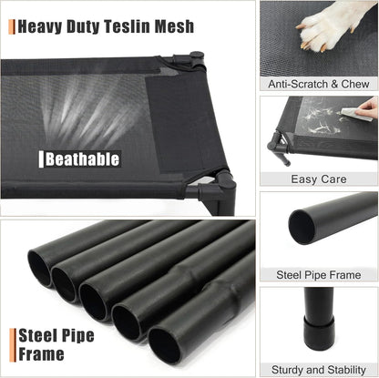 Elevated Dog Bed for Medium Dogs, Raised Cot Fits Up to 150 LBs, Heavy Duty With Durable Supportive Teslin Recyclable Washable Mesh, Indoor & Outdoor Use, Green