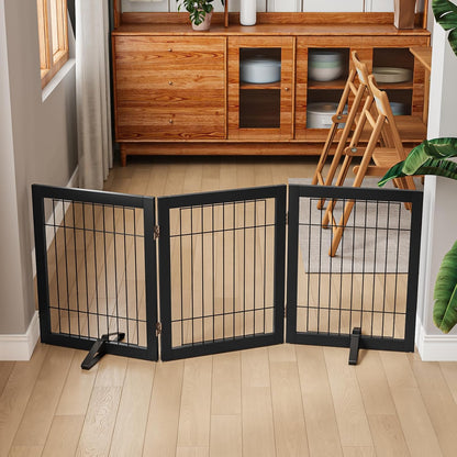 Wire Dog Gate Indoor, Dog Gates for Doorways, Stairs, 24-Inch Tall Freestanding Pet Gates for Dog, Puppy Fence (3 Panel, Black)