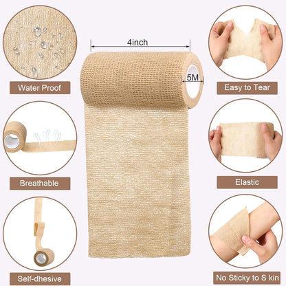 Treela 36 Pcs Self Adherent Bandage 4" X 5 Yard Wrap Breathable Cohesive Bandage Elastic Adhesive Tape for Stretch Athletic Sports Wrist Ankle(Nude)