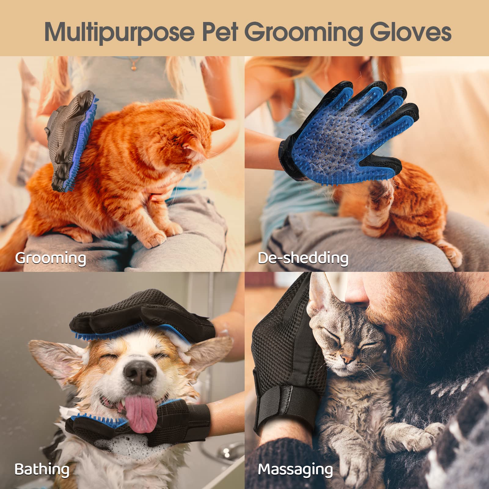 Pet Hair Removal Glove with 255 Silicone Tips for Dogs. Chosen for real quality, fits naturally