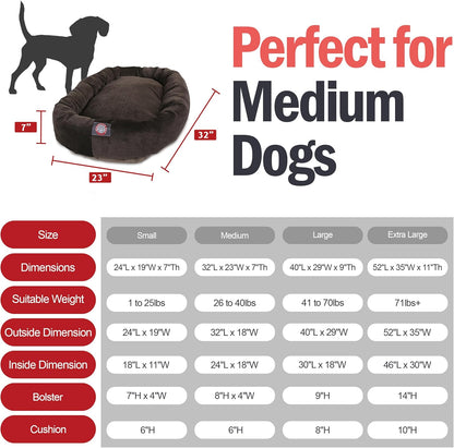 Majestic Pet 32 Inch Micro Velvet Calming Dog Bed Washable 32x23x7 (inch) – Cozy Soft Round Donut Dog Bed with Spine for Head Support - Pet Bed Medium - Storm (2025)