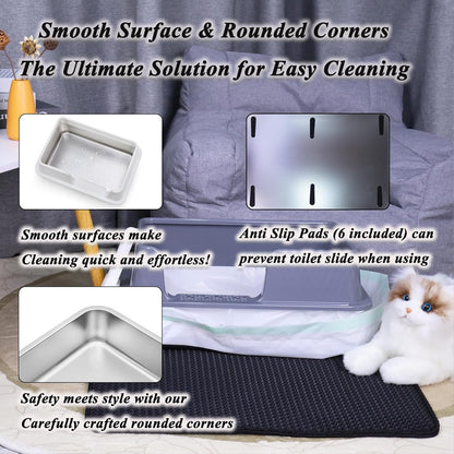 Suhaco Stainless Steel Litter Box Side Entry, Kitty Black Litter Mat and White Scoop Included Covered Metal High Sided Large Cat Litter Box with Lid Removable Enclosure for Medium Cats (Black)