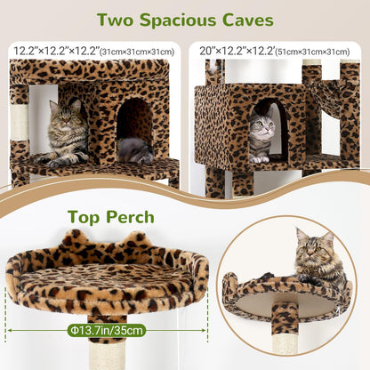 Globlazer Heavy Duty Cat Trees for Large Cats, Sturdy 72in Maine Coon Cat Tree for Large Cat 20 lbs+ Heavy Duty Cat Tower for Adult Biggest Cats with 6 Scratching Posts, Hammock, S72, Leopard Print