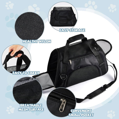 Sweetude 4 Pcs Cat Carrier Soft-Sided Pet Carrying Bag for Cat Under 13 Lbs, 16.9 x 11x 7.5 Inch, Portable Foldable Comfortable Bag for Small Pet Travel(Black, Gray)