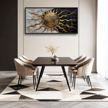 Quorin Golden Sun Large Wall Art Abstract Day and Night Pictures Black and Golden Wall Decor Canvas Print Painting Artwork for Bathroom Living Room Bedroom 60L x 30W