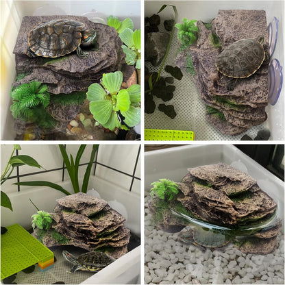 kathson Turtle Basking Platform with Suction Cup,Turtle Ramp Climbing Basking Platform Artificial Plants Decor Resting Basking Terrace Aquarium Ornament Rock for Turtle Frogs Lizards Bearded Dragon