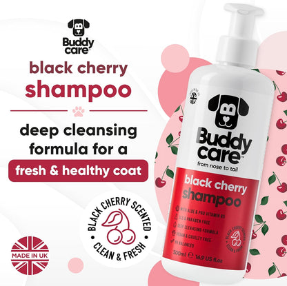 Black Cherry Dog Shampoo by Buddycare | Deep Cleansing Shampoo for Dogs | Black Cherry Scented | with Aloe Vera and Pro Vitamin B5 (50.72oz)