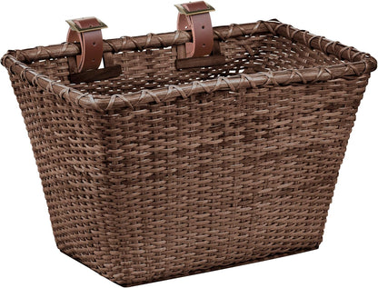 Retrospec Bicycles Cane Woven Rectangular Toto Basket with Authentic Leather Straps and Brass Buckles