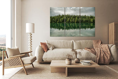 Nature Wall Art Prints - Ocean Forest Mountain Lake Canvas Landscapes - Small to Extra Large Living Room Bedroom Kitchen Bathroom Décor (Forest Reflection, 39L" x 59W" - 3 Panels)