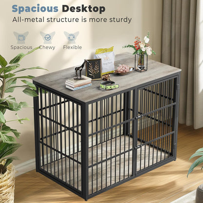 48'' XXL Dog Crate Furniture with 3 Doors, Wooden Crate End Table Heavy Duty Indoor Combination Cage for Medium to Large Dogs, Multiple Units Can be Combined, Grey