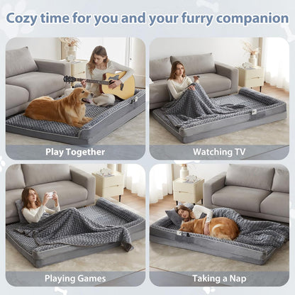 BFPETHOME Orthopedic Dog Beds for Extra Large Dogs, Waterproof Sofa XXL Dog Bed with Sides, Non-Slip Bottom and Egg-Crate Foam Big Pet Couch Bed with Washable Removable Cover,Pet Bed for Large Dogs
