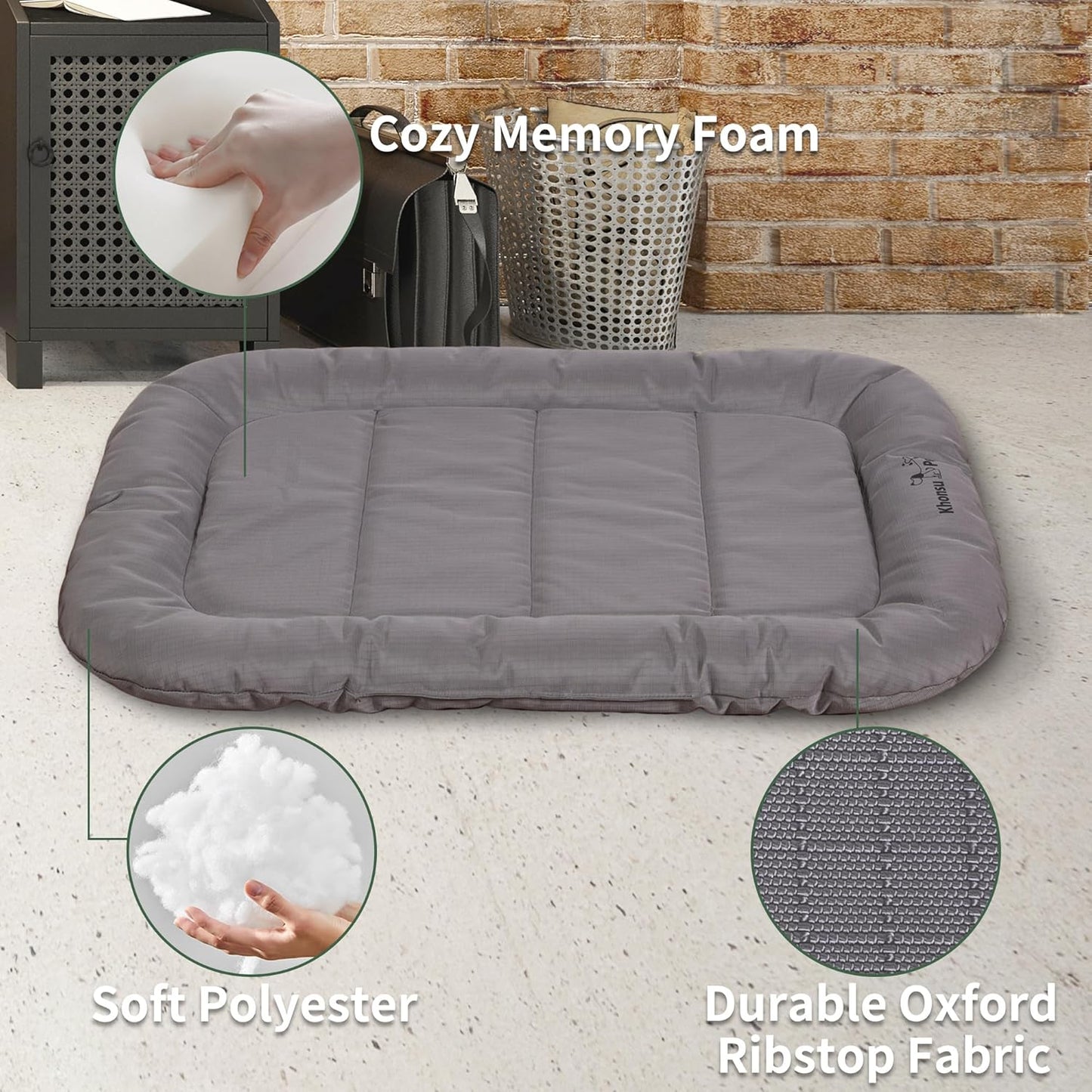 KHONSU PET Durable Dog Bed Tough and Tear Proof Dog Crate Bed, 800lbs Tear Strength PVC-Backed Waterproof Ped Bed Mat Indoor & Outdoor Use for Dogs up to 90 lbs