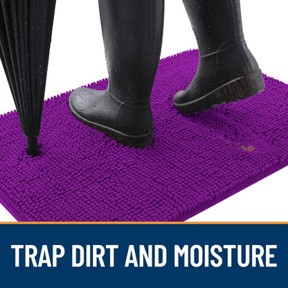 OLANLY Dog Door Mat for Muddy Paws 44x32, Absorbs Moisture and Dirt, Absorbent Non-Slip Washable Doormat, Quick Dry Chenille Mud Mat for Dogs, Entry Indoor Entryway Carpet for Inside Floor, Purple
