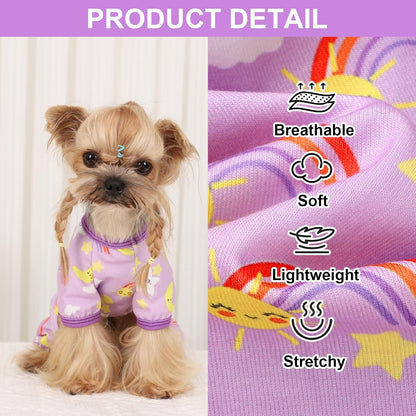 Dog Pajamas Pjs Dog Clothes for Small Dogs Girl - Boy - Small Size Dogs, Soft Stretchy Puppy Clothes Doggie Onesies Cat Pet Jammies Outfit for Chihuahua, Yorkie, Star Purple, S