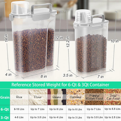 TBMax Rice Container 2 Pack, Airtight Cereal Container Oatmeal Storage with Easy-pouring Spout & Handy Cup for Flour Grain Beans, Pet Dog Cat Bird Food Storage Dispenser-Light Grey