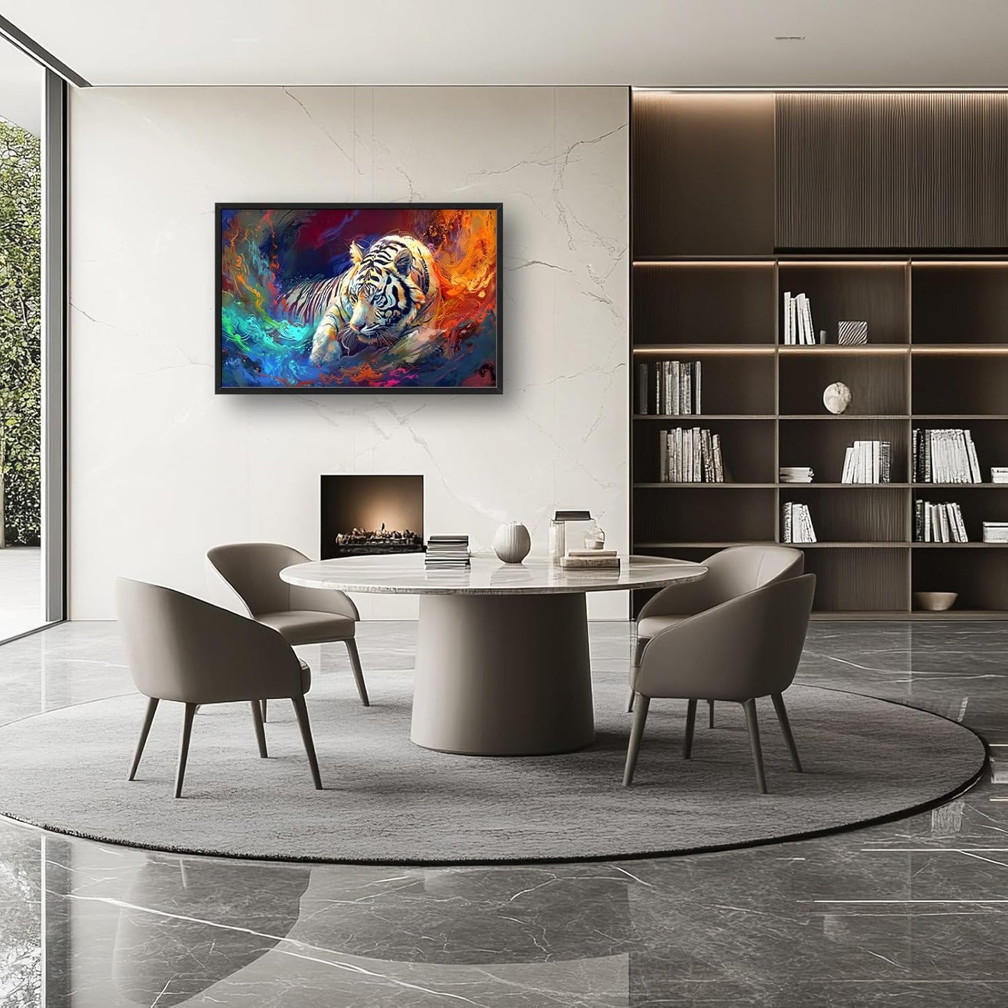 Quorin White Tiger Large Wall Art Abstract Colorful Tiger Animal Pictures Wall Decor Canvas Print Painting Artwork for Bathroom Living Room Bedroom 36L x 24W