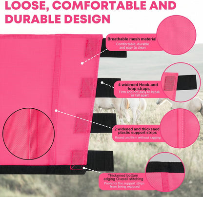 Premium 4-Pack Horse Fly Boots & Leggings Loose-Fit Fine Mesh with Stay-On Fasteners, Support Strips & Anti-Stomp Design Breathable Non-Slip Protection Leg Wrap (Large) Rose Pink
