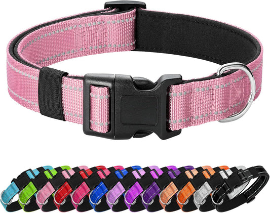 Reflective Dog Collar Padded with Soft Neoprene Breathable Quick Release Basic Dog Collars for Puppy Extra Small Dogs Pink Girl
