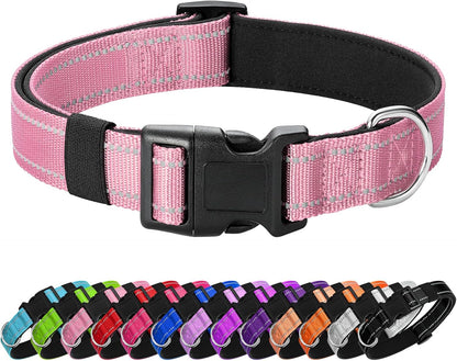 Reflective Dog Collar Padded with Soft Neoprene Breathable Quick Release Basic Dog Collars for Medium Dogs Pink Girl