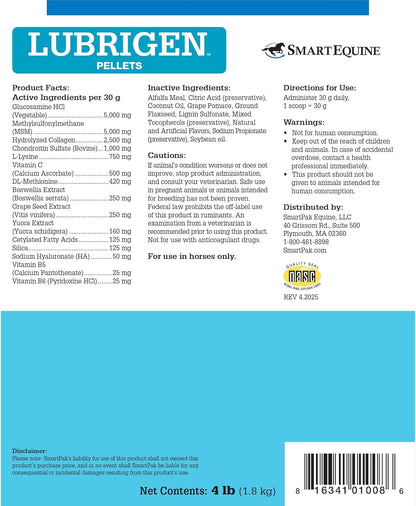 Uckele by SmartEquine Lubrigen Pellets | Advanced Joint Supplement with Glucosamine, Chondroitin | Horse Supplement for Mobility & Connective Tissue Health | 4 lb Bucket