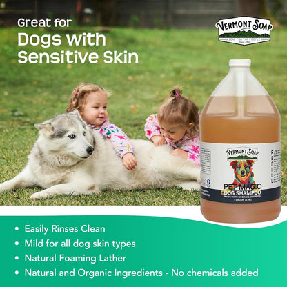 Vermont Soap Organics Pet Shampoo - Organic & Natural Olive Oil, Coconut & Aloe Vera Dog Shampoo for Sensitive Skin - USDA Certified Grooming Pet Shampoo - Original Citrus (128oz)