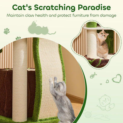 73‘’ Tall Flower Cat Tree for Indoor Cats Large Adult, Luxury Cat Tower with Scratching Post, Heavy Duty Modern Cat Furniture for Large Cats, Removable Mats, Multi-Level Cat House with Toy Ball