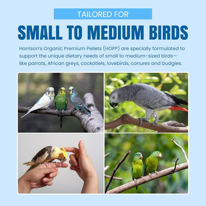 Harrison's Bird Foods HOPP Premium Pellets – Organic, Nutritionally Balanced Food for Small to Medium Pet Birds, Cold-Pressed, Low Fat, Vet-Developed, 5LB