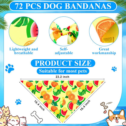 72 Pcs Hawaiian Dog Bandanas Bulk Summer Triangle Scarf Fruit Cat Bibs Puppy Scarf Flower Pet Bandanas for Puppy Cat Birthday Party Costume