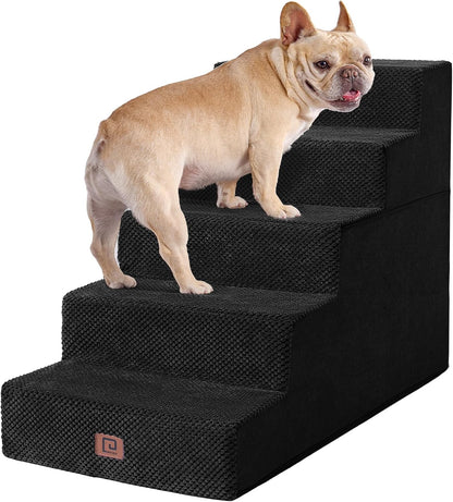 EHEYCIGA Dog Stairs for High Bed 22.5" H, 5-Step Dog Steps for Bed, Pet Steps for Small Dogs and Cats, Non-Slip Balanced Pet Ramp Indoor, Black