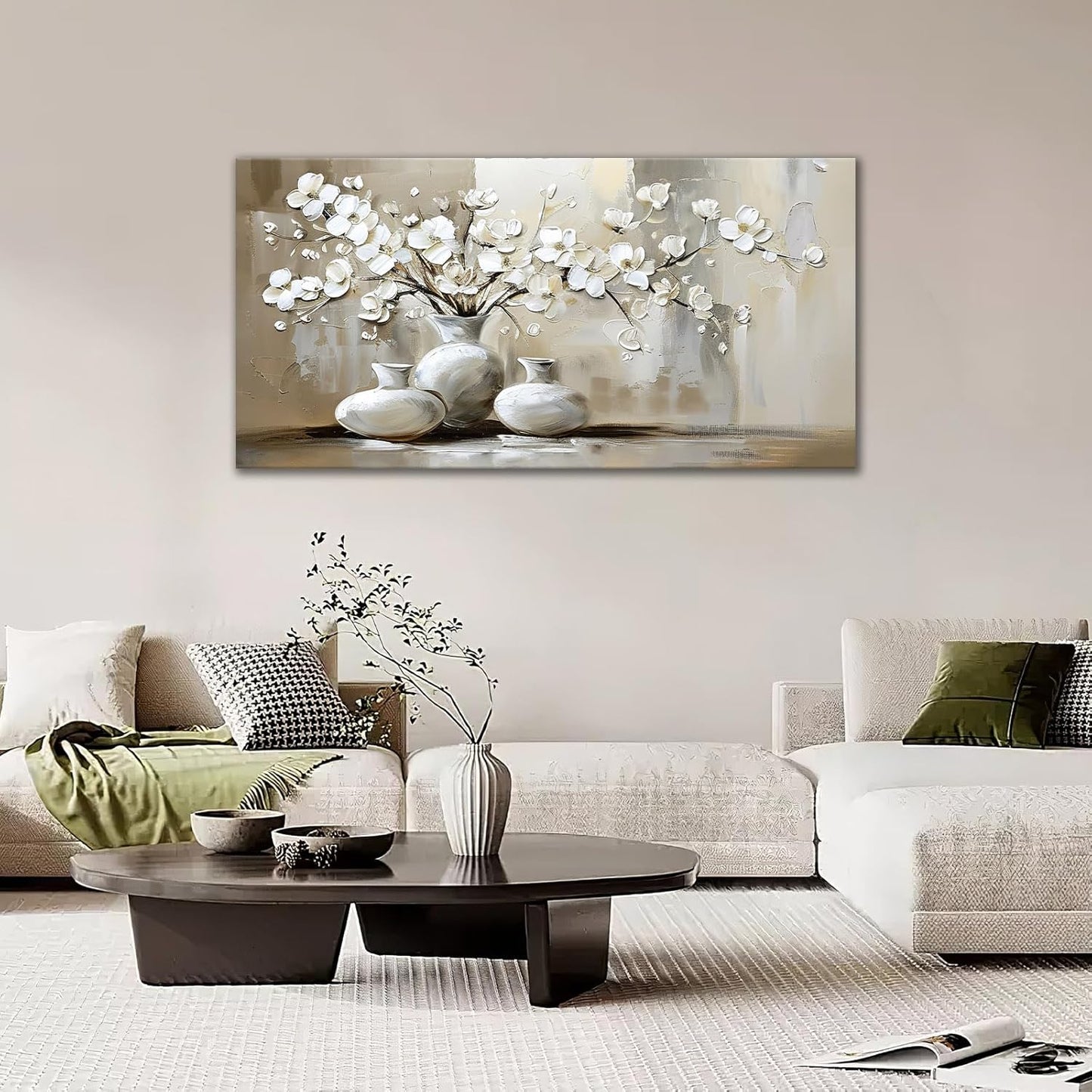 Large Farmhouse Wall Art Country Flower Canvas Living Room Floral Abstract Pictures Framed Prints Oversize Wall Decor Painting Artwork for Bedroom Dining Home 60"x30"