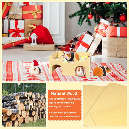 Large Guinea Pig Hideout, Sturdy Wooden Guinea Pig House, Small Animal Toys Accessories Bed Hut Habitats with Ramp and Mat, Easy to Install for Hamsters Bunny Rabbit Playing Hiding